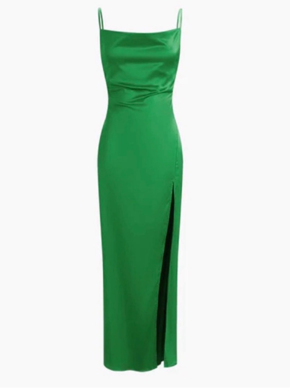 Green Satin Slip Maxi Dress with Thigh High Side Slit